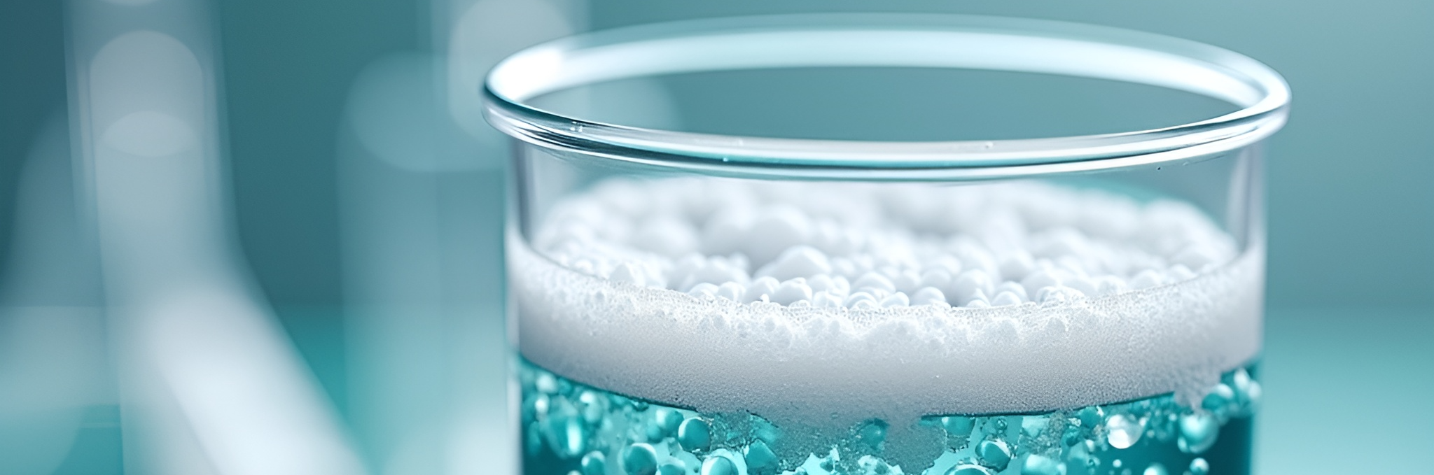 Close-up of foam formation in surfactant mixing